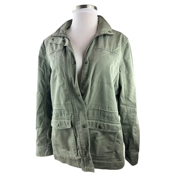LL Bean Classic Utility Jacket Sherpa Lined Army Green Zip Snap Women's Size XL - Picture 8 of 13